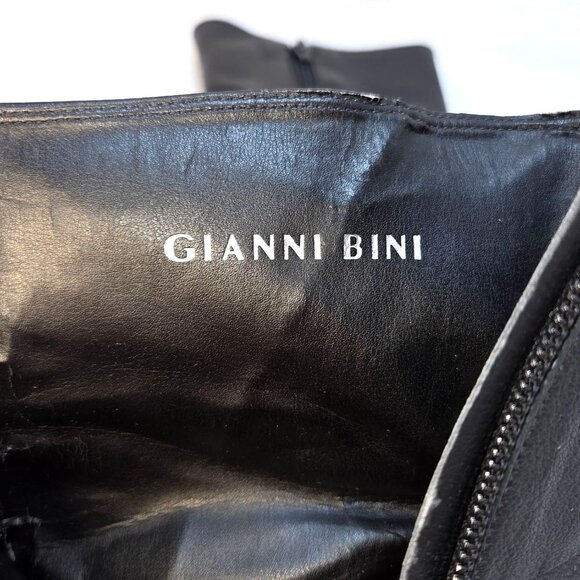 Gianni Bini Women's Black Leather Block Heel Stitched Zip Booties 9" Sz 8 - Picture 6 of 8